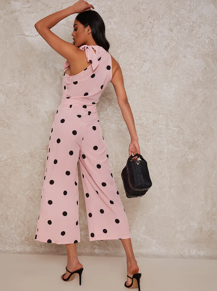 Polka Dot Halterneck Jumpsuit in Pink sold by Chi Chi London product image thumbnail 4