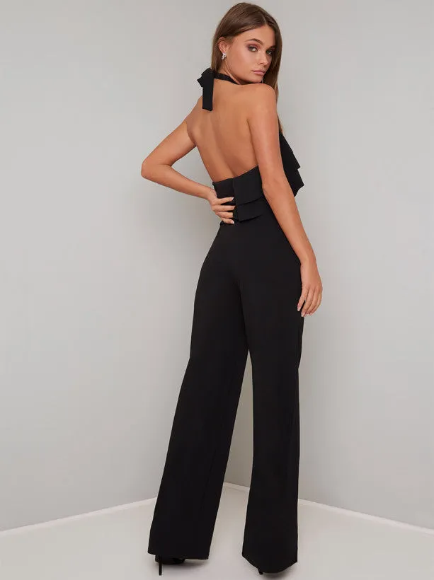 Halterneck Ruffle Wide Leg Jumpsuit in Black sold by Chi Chi London product image thumbnail 4