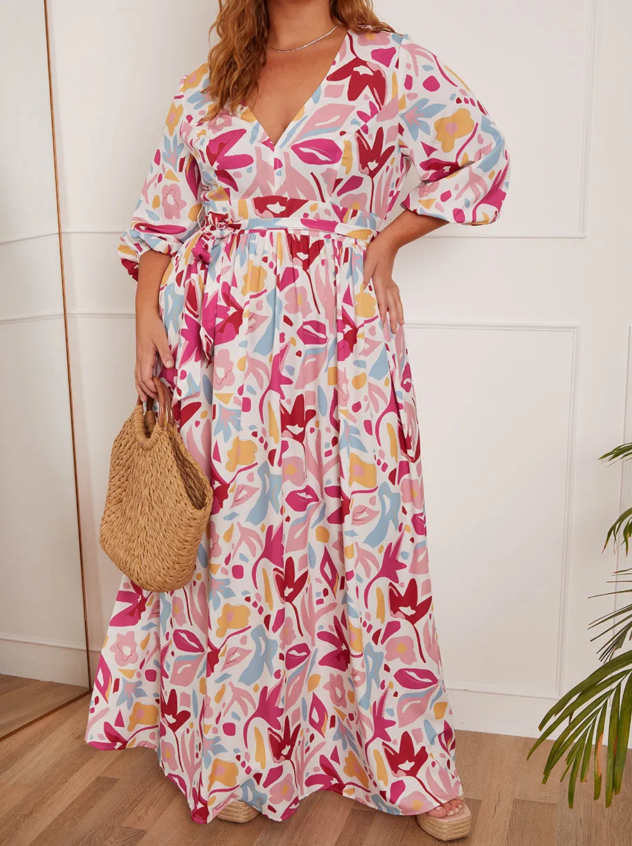 Plus Size Floral Print Wrap Maxi Dress in Pink sold by Chi Chi London product image thumbnail 3
