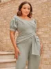 Plus Size Puff Sleeve Bardot Jumpsuit in Green sold by Chi Chi London