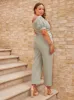 Plus Size Puff Sleeve Bardot Jumpsuit in Green sold by Chi Chi London