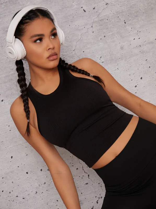 Sleeveless Racer Back Sports Top in Black sold by Chi Chi London