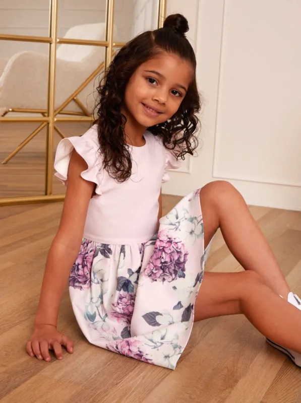 Girls Ruffle Floral Print Midi Dress in Lilac sold by Chi Chi London