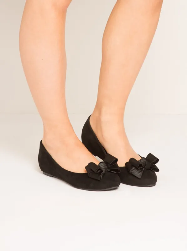 Suede Effect Bow Pumps in Black sold by Chi Chi London