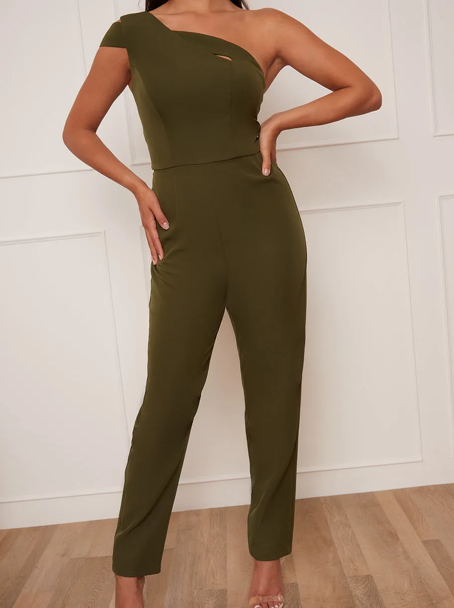 Petite One Shoulder Jumpsuit in Green sold by Chi Chi London product image thumbnail 5