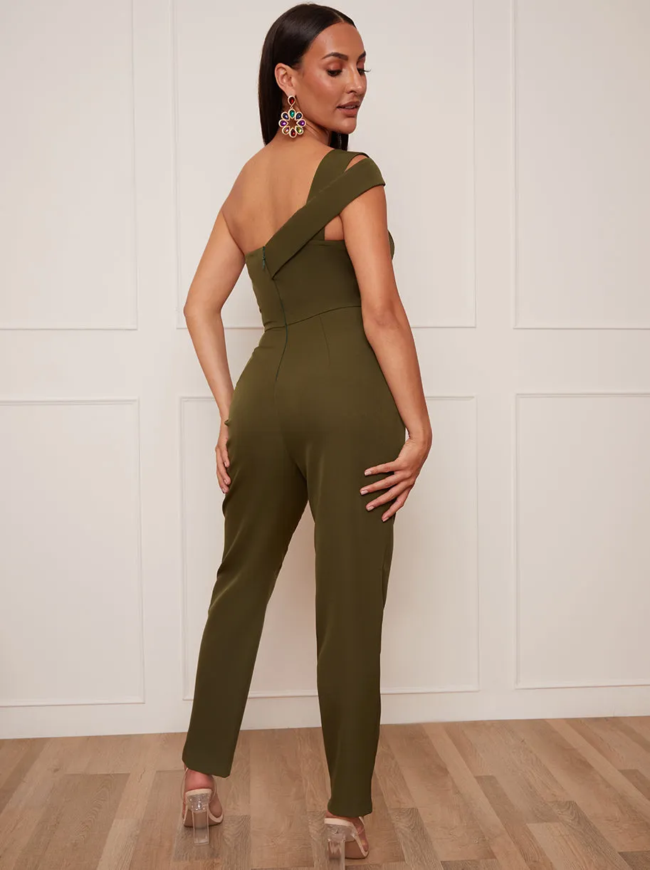 Petite One Shoulder Jumpsuit in Green sold by Chi Chi London product image thumbnail 4