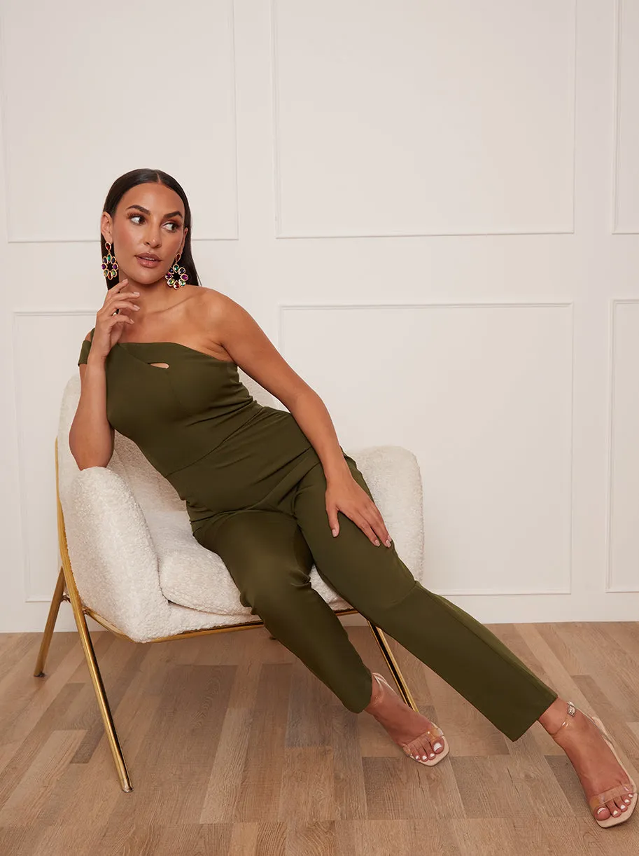 Petite One Shoulder Jumpsuit in Green sold by Chi Chi London product image thumbnail 3