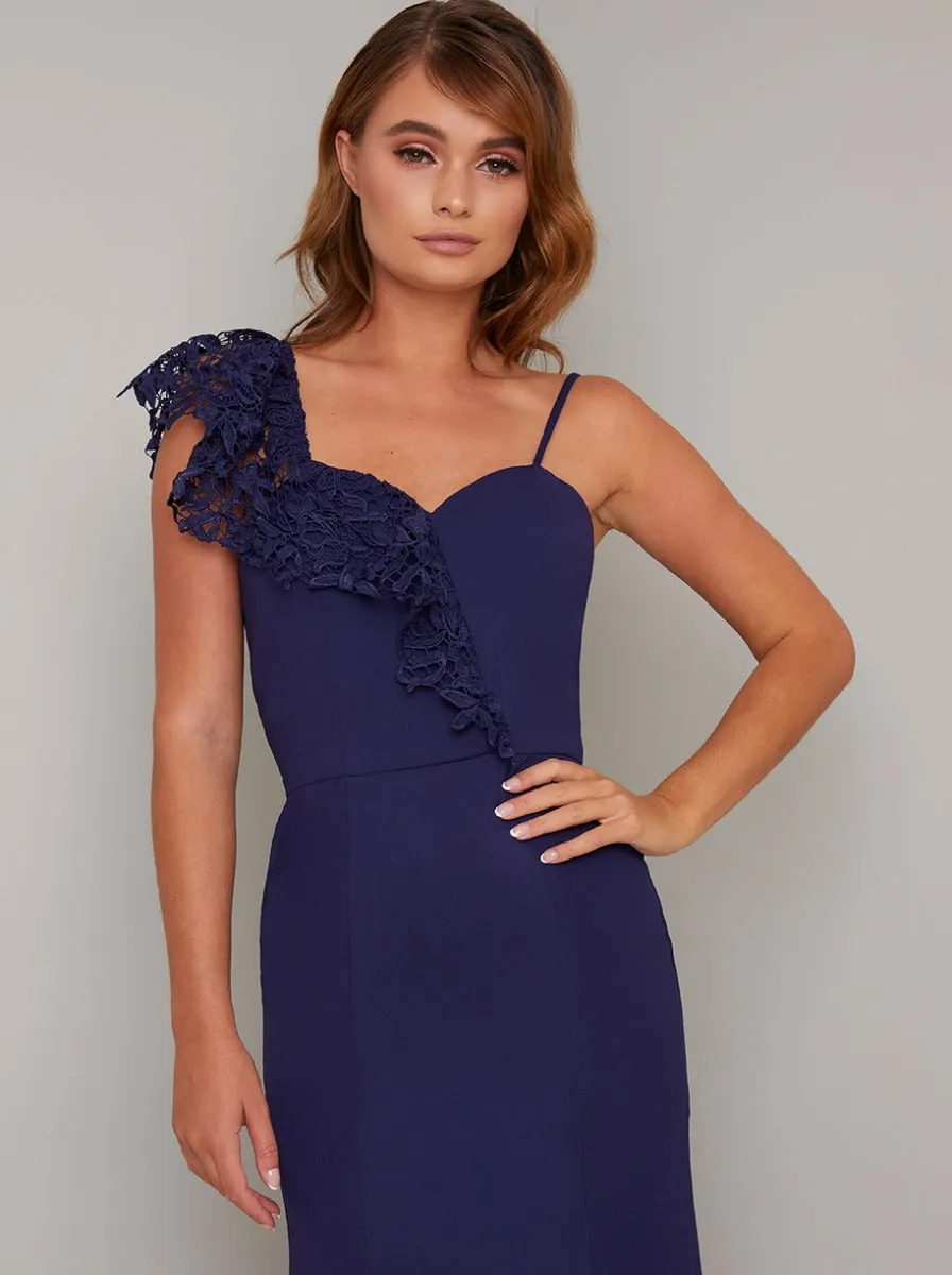 Ruffle Detail Thigh Split Maxi Dress in Blue sold by Chi Chi London product image thumbnail 3