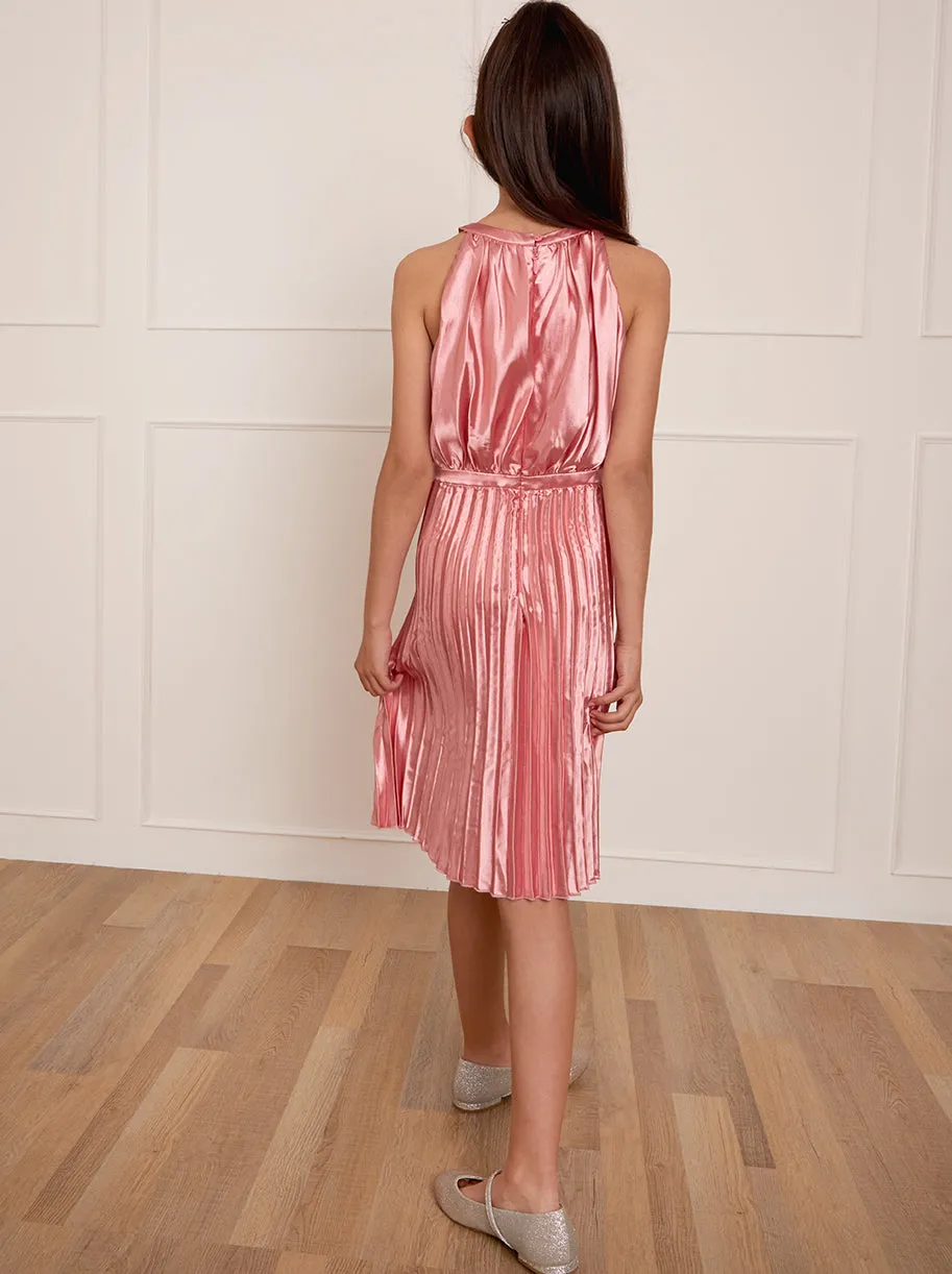 Older Girls Halter Style Pleated Midi Dress in Pink sold by Chi Chi London product image thumbnail 4