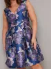 Plus Size V Neck Floral Print Mini Dress in Blue sold by Chi Chi London