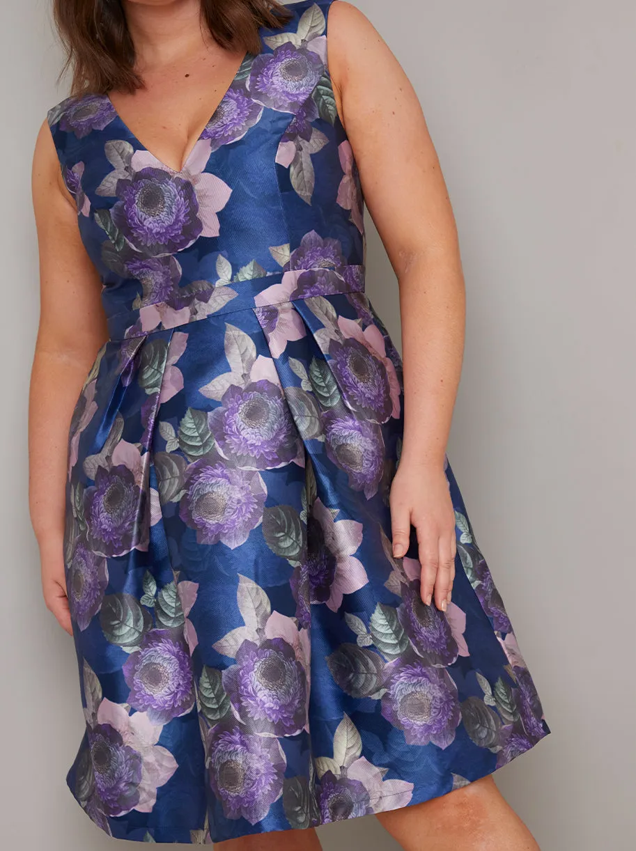 Plus Size V Neck Floral Print Mini Dress in Blue sold by Chi Chi London product image thumbnail 3