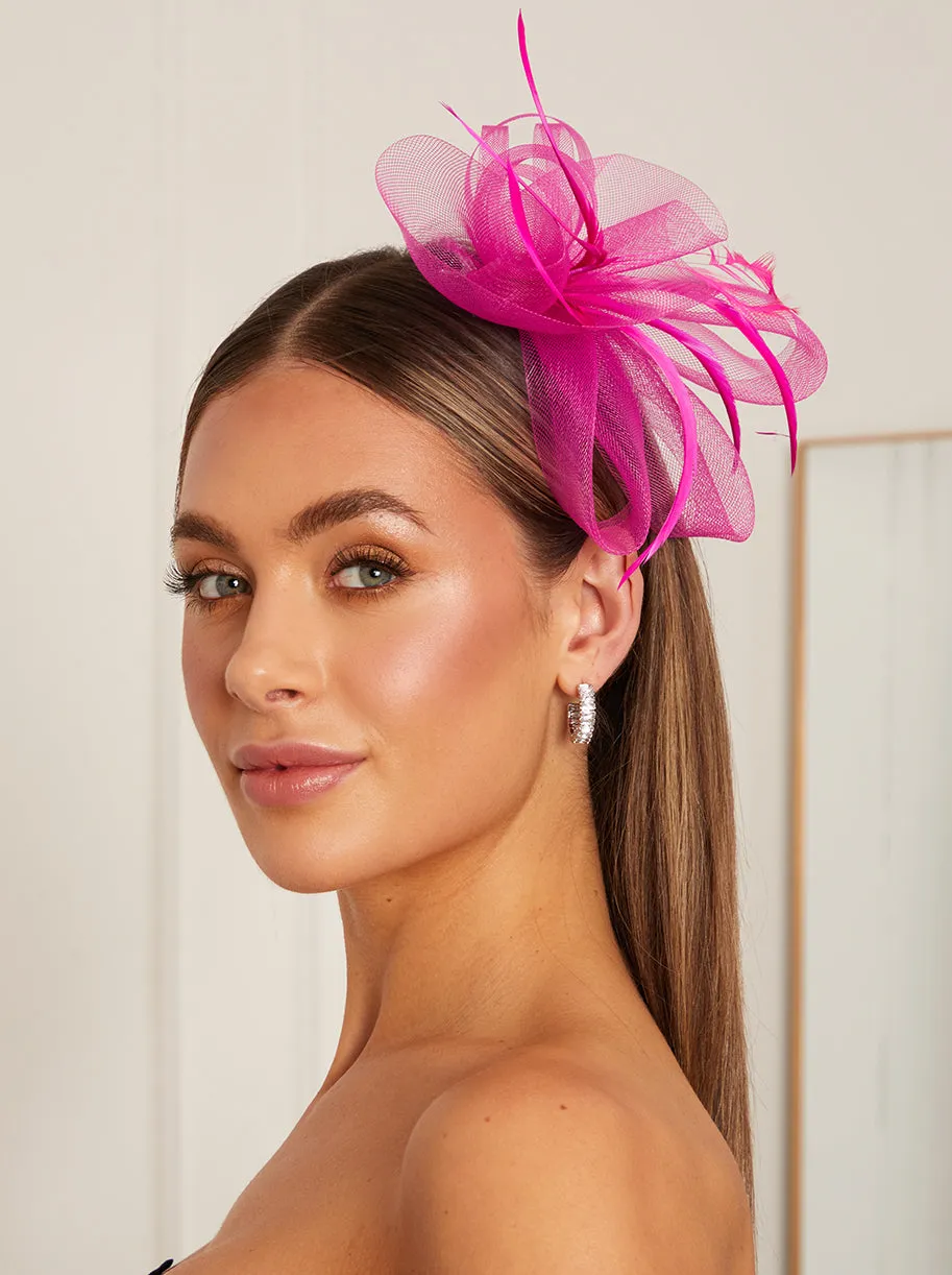 Mesh Feather Detail Fascinator in Pink sold by Chi Chi London