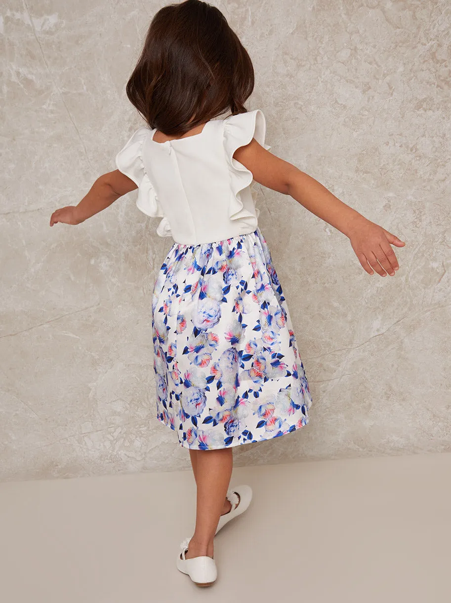Girls Ruffle Sleeve Floral Print Midi Dress in White sold by Chi Chi London product image thumbnail 4