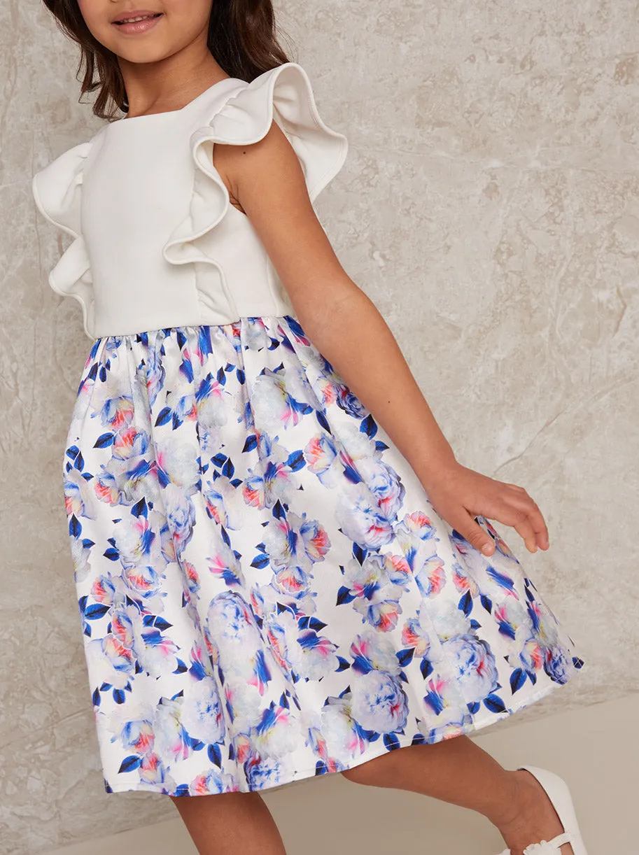 Girls Ruffle Sleeve Floral Print Midi Dress in White sold by Chi Chi London product image thumbnail 3