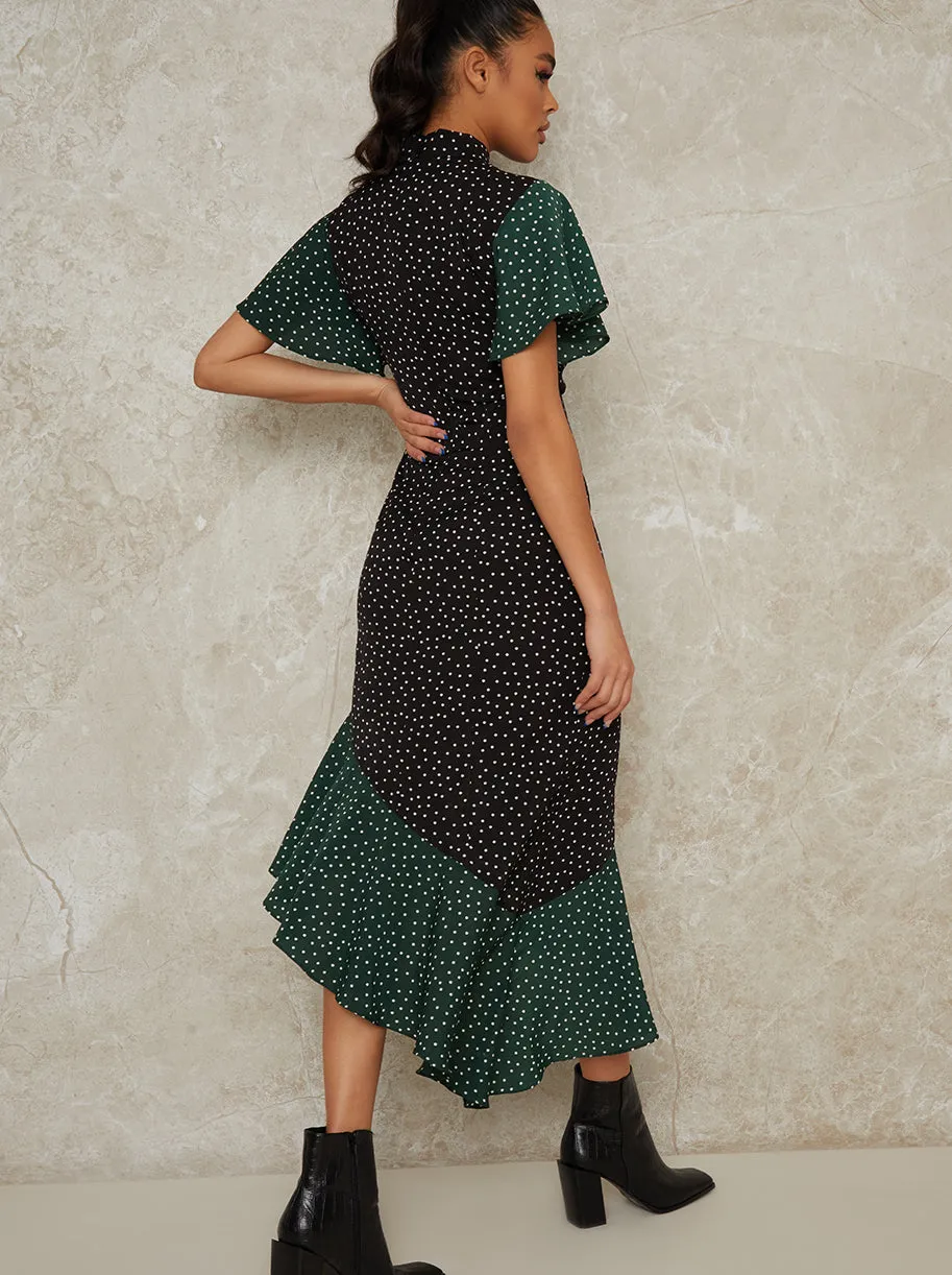 Polka Dot Midi Dress with High Neckline in Green sold by Chi Chi London product image thumbnail 4