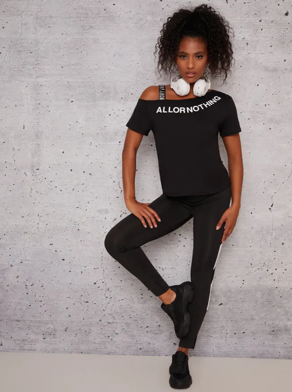Slogan Detail Short Sleeve Gym Sports Top in Black sold by Chi Chi London