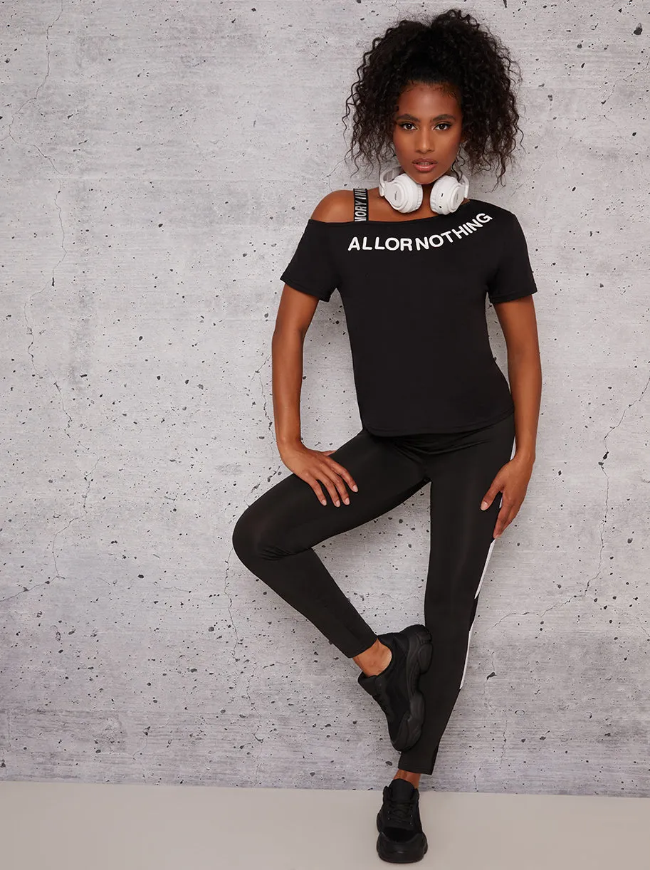 Slogan Detail Short Sleeve Gym Sports Top in Black sold by Chi Chi London