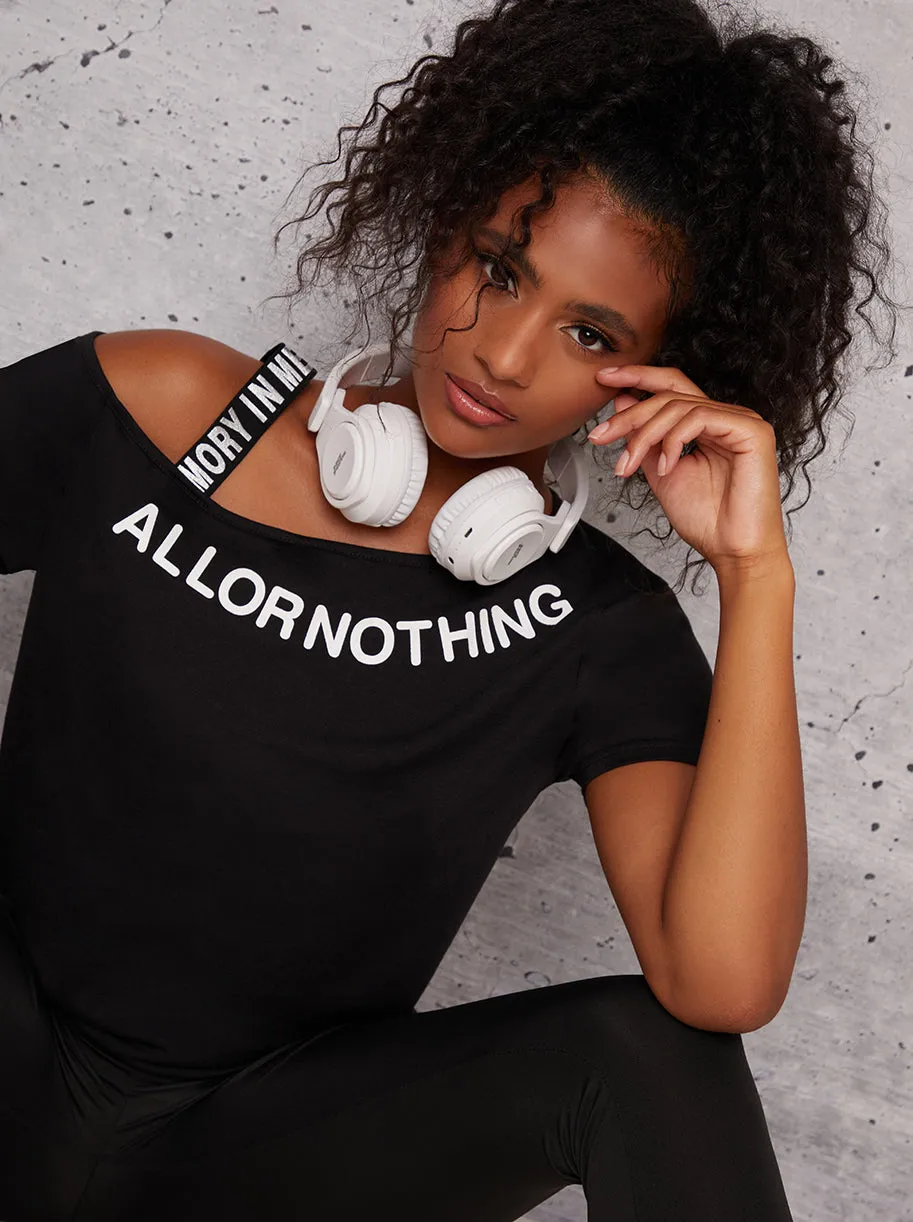 Slogan Detail Short Sleeve Gym Sports Top in Black sold by Chi Chi London product image thumbnail 2