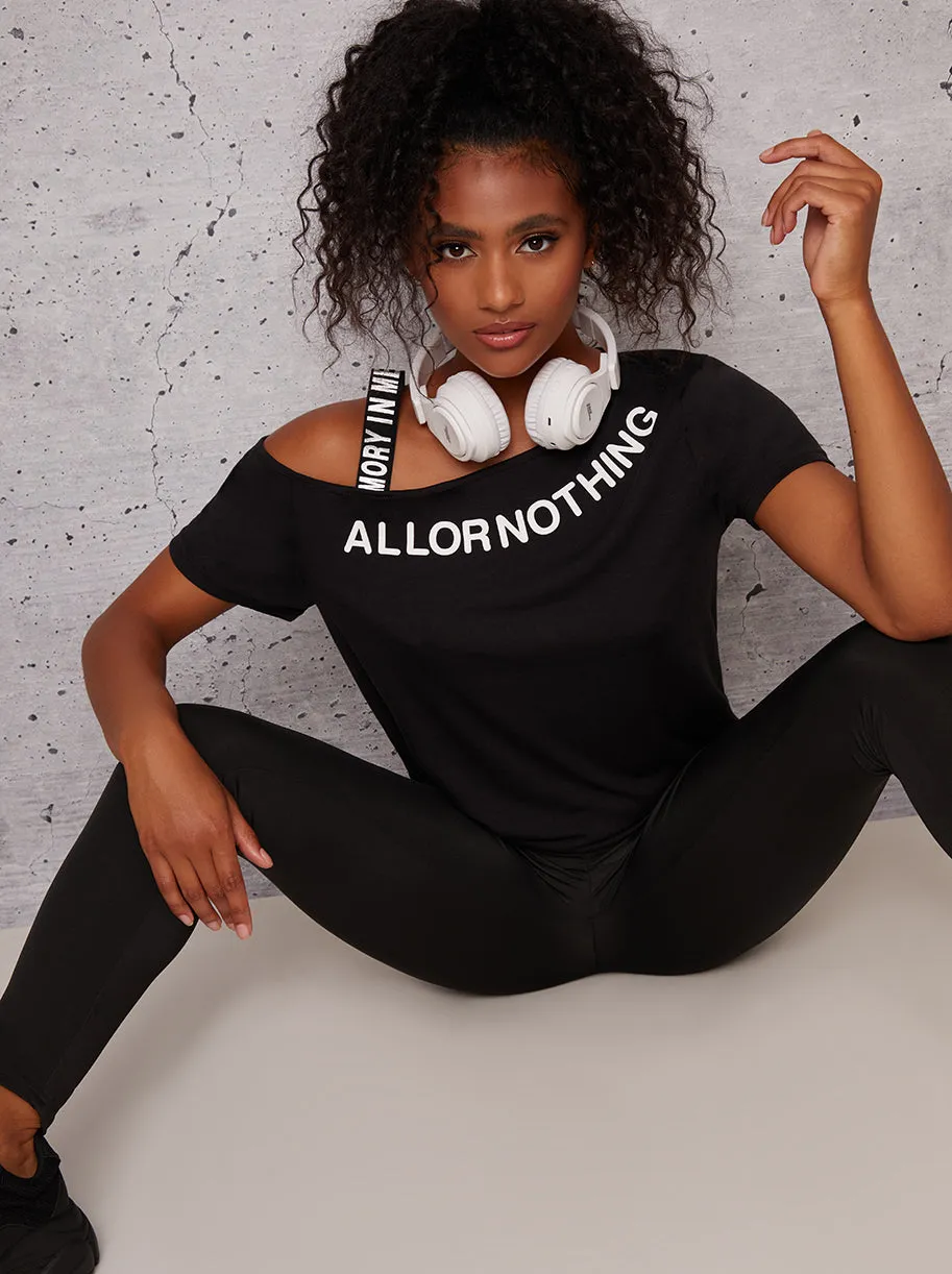 Slogan Detail Short Sleeve Gym Sports Top in Black sold by Chi Chi London product image thumbnail 3