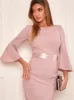 Open Bow Back Midi Dress in Pink sold by Chi Chi London