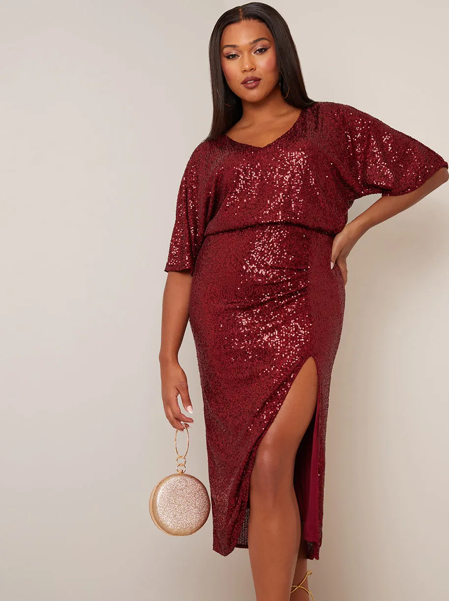V Neck Sequin Midi Dress in Red sold by Chi Chi London product image thumbnail 2