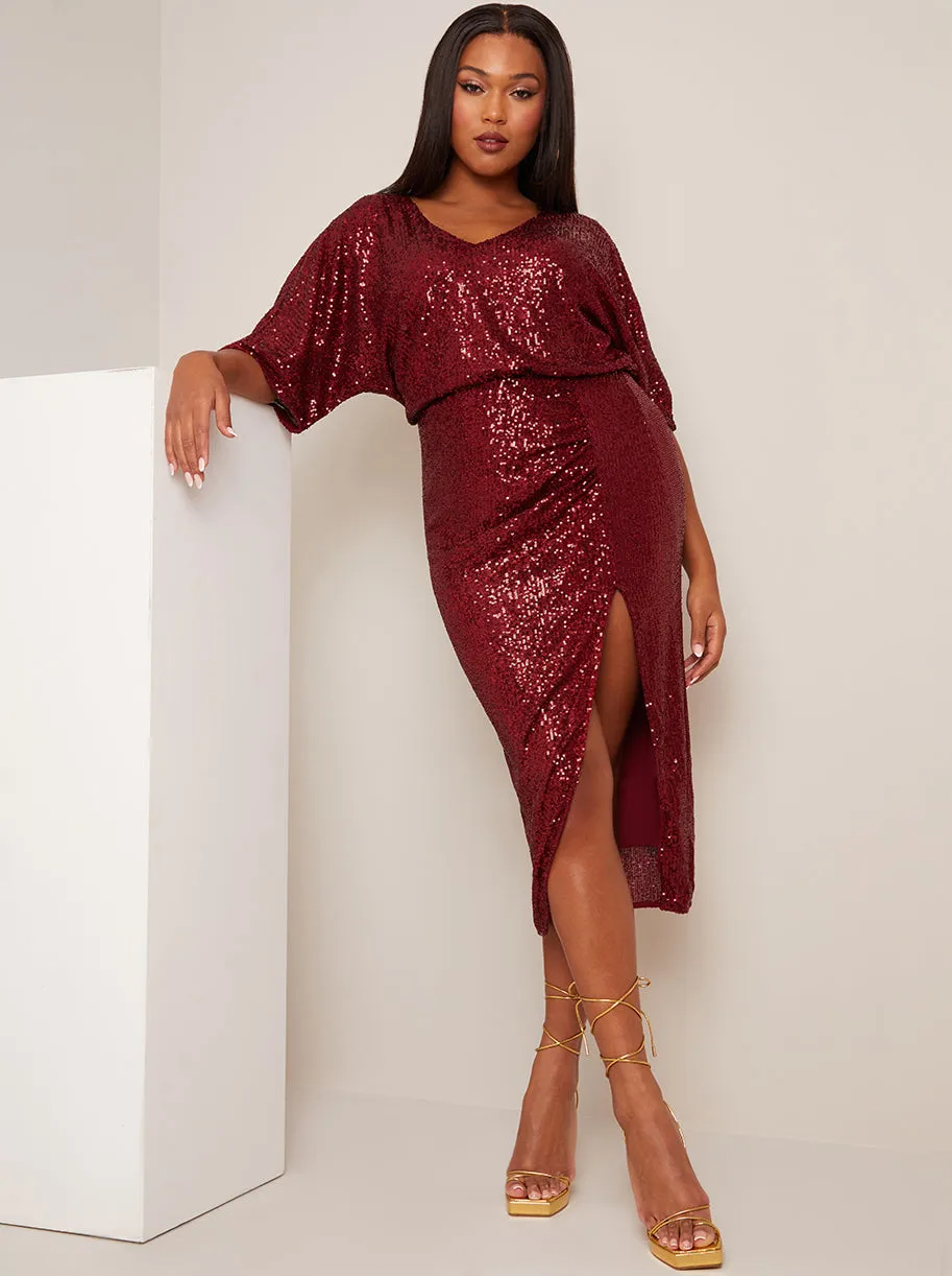 V Neck Sequin Midi Dress in Red sold by Chi Chi London product image thumbnail 3
