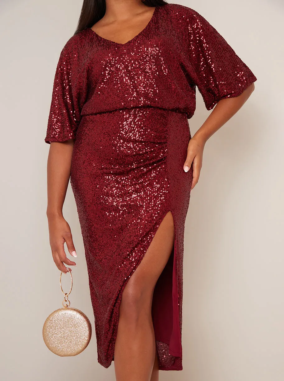 V Neck Sequin Midi Dress in Red sold by Chi Chi London product image thumbnail 4