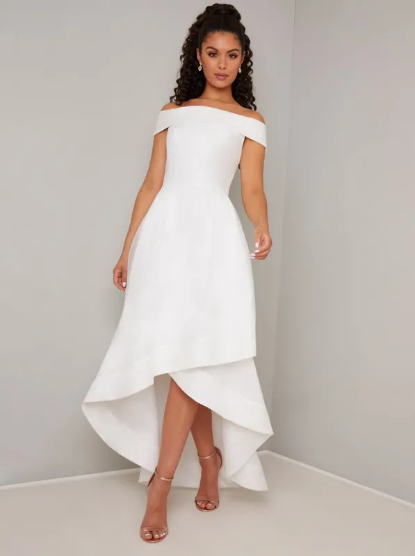 Bardot Dip Hem Midi Dress in White sold by Chi Chi London