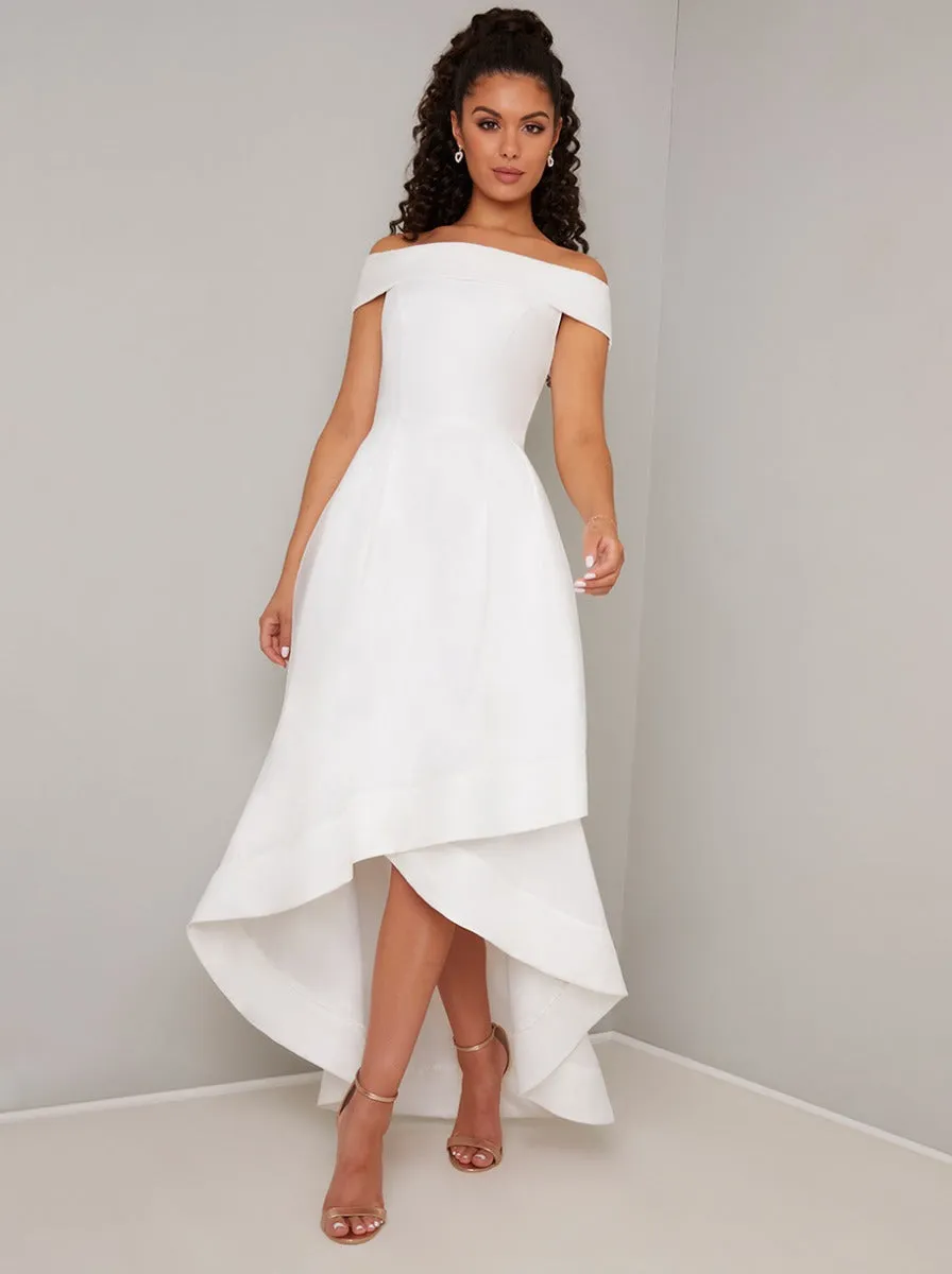 Bardot Dip Hem Midi Dress in White sold by Chi Chi London