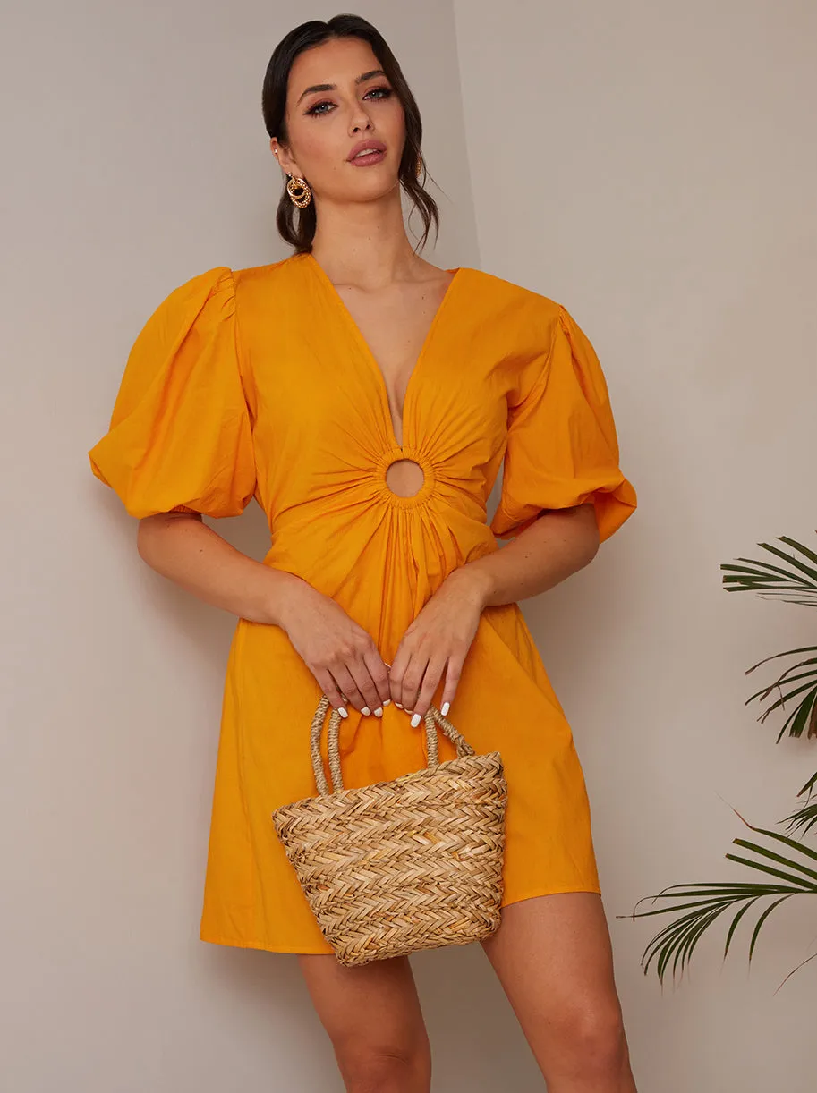 Ring Front Puff Sleeve Mini Dress in Orange sold by Chi Chi London product image thumbnail 3