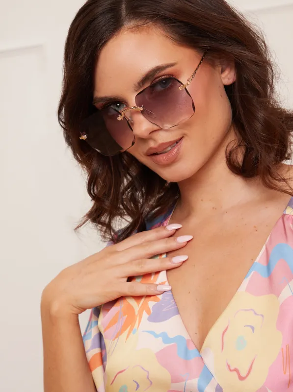 Mirrored Octagon Sunglasses in Brown made by Chi Chi London