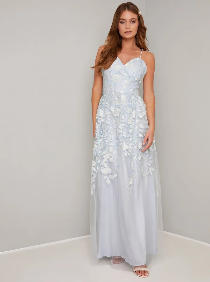 Lace Overlay Cami Strap Maxi Dress In Blue sold by Chi Chi London
