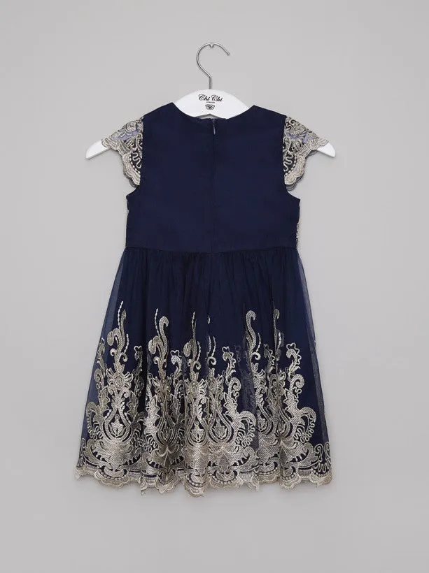 Girls Embroidered Lace Tulle Party Dress in Blue sold by Chi Chi London product image thumbnail 4