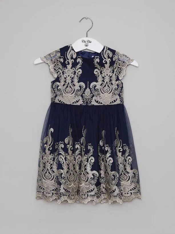 Girls Embroidered Lace Tulle Party Dress in Blue sold by Chi Chi London