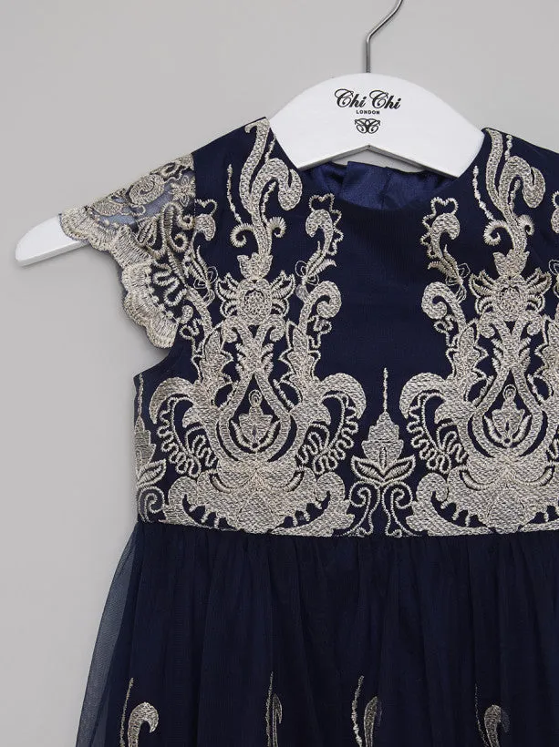Girls Embroidered Lace Tulle Party Dress in Blue sold by Chi Chi London product image thumbnail 2