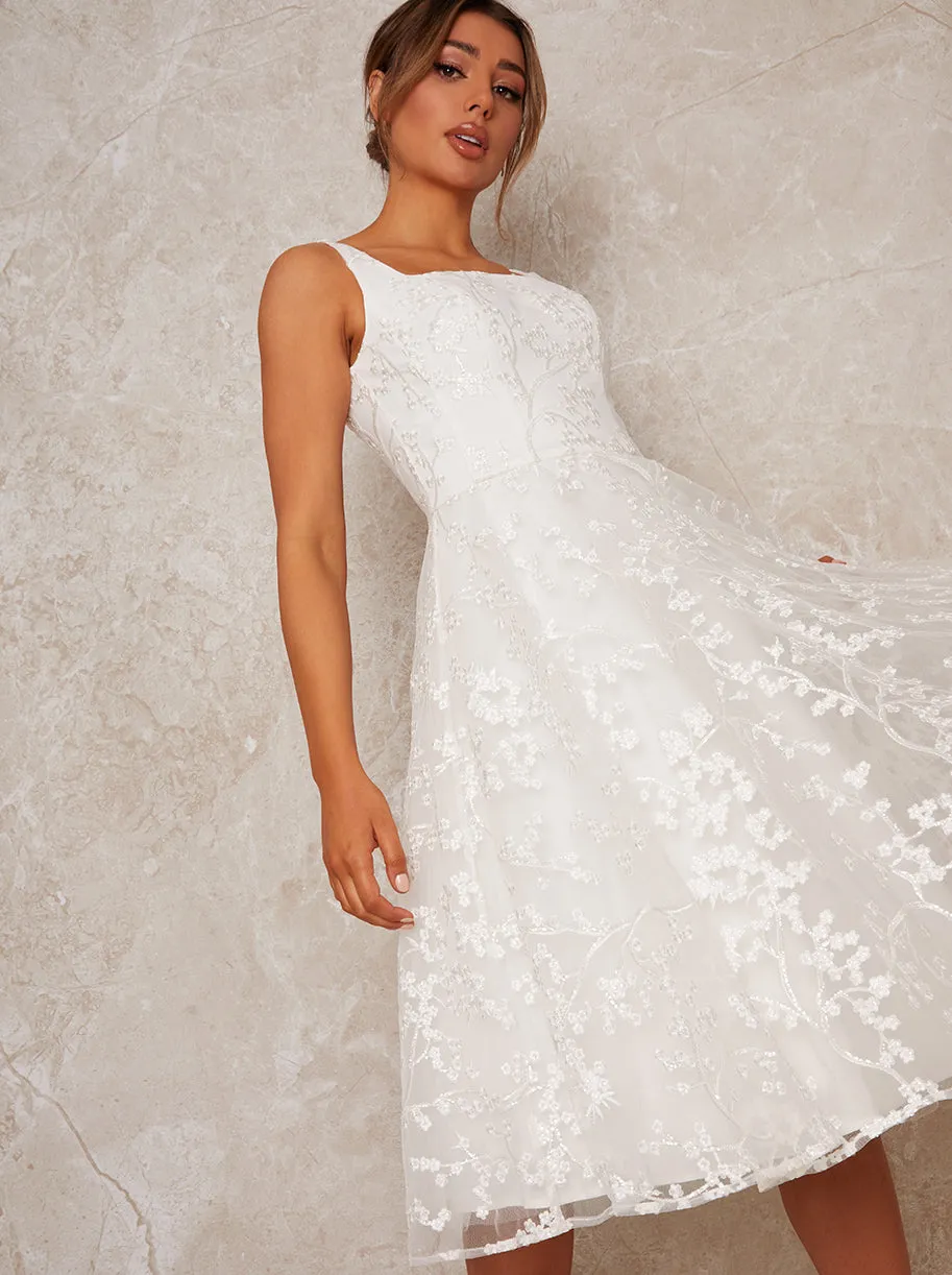 Bridal Sleeveless Square Neck Lace Midi Dress in White sold by Chi Chi London product image thumbnail 2