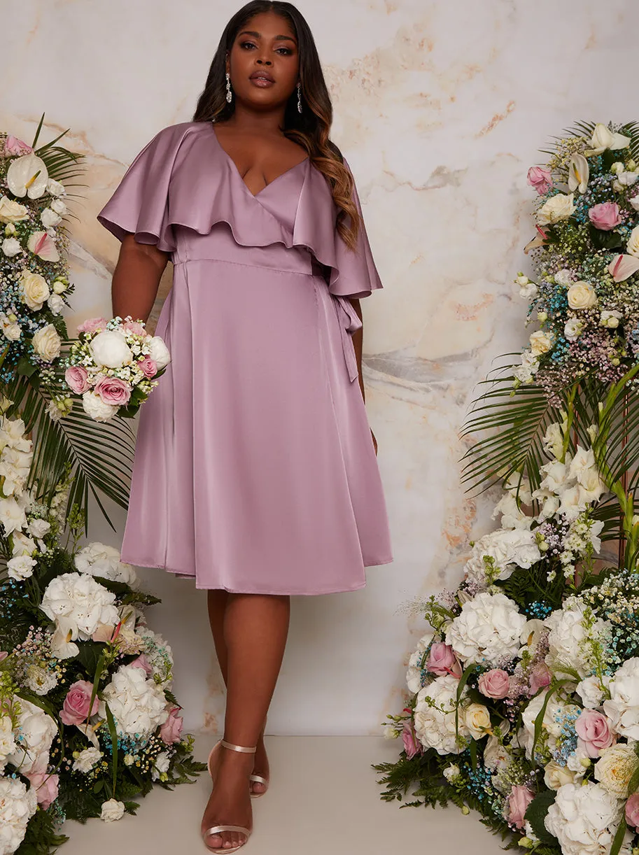 Plus Size Angel Sleeve Wrap Design Midi Dress in Lilac sold by Chi Chi London product image thumbnail 5