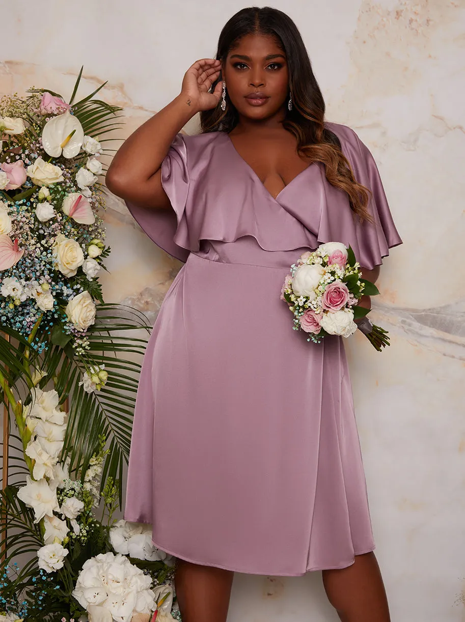 Plus Size Angel Sleeve Wrap Design Midi Dress in Lilac sold by Chi Chi London product image thumbnail 2