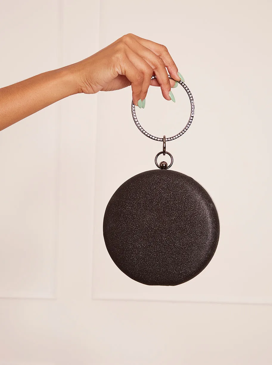 Diamante Ring Handle Glitter Bag in Black sold by Chi Chi London product image thumbnail 3