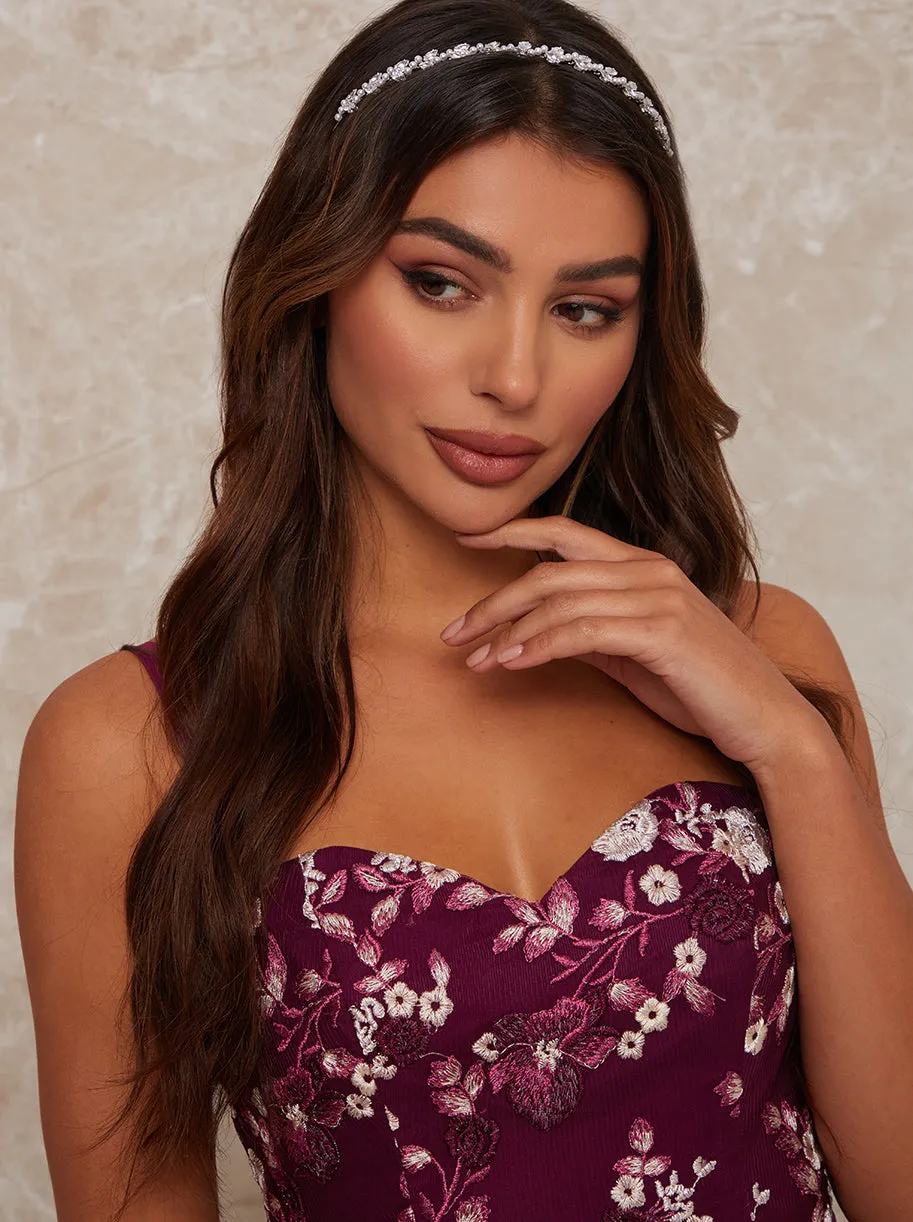 Pearl & Diamanté Embellished Leaf Design Headband in Silver sold by Chi Chi London product image thumbnail 3