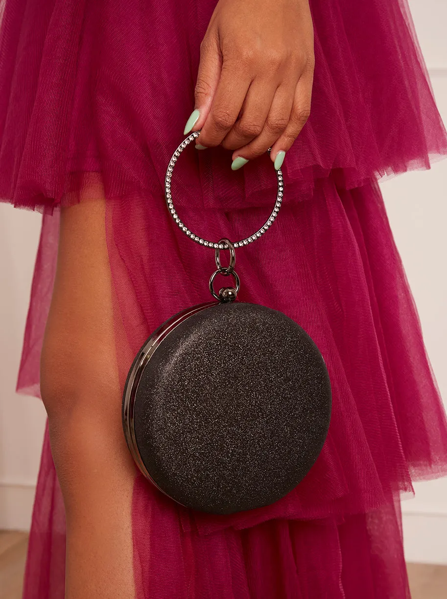 Diamante Ring Handle Glitter Bag in Black sold by Chi Chi London product image thumbnail 2
