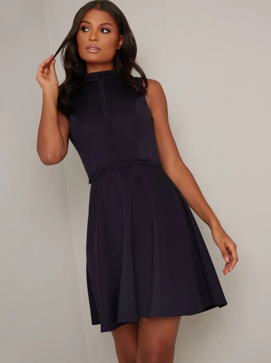 High Neck Lace Detail Mini Dress in Blue sold by Chi Chi London product image thumbnail 4