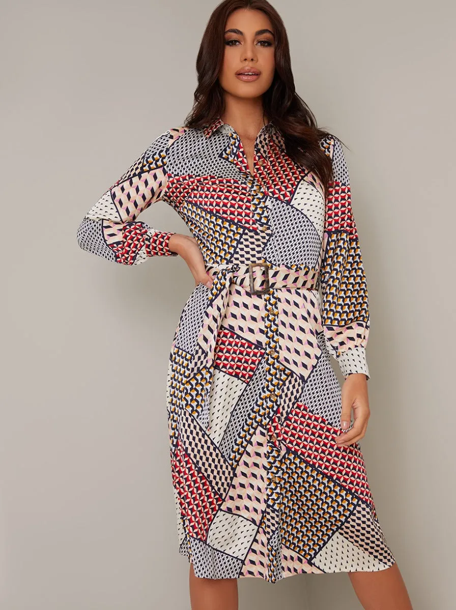 Shirt Geo Print Midi Dress in Multi sold by Chi Chi London product image thumbnail 2
