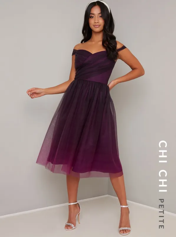 Petite Bardot Ombre Midi Dress in Red sold by Chi Chi London