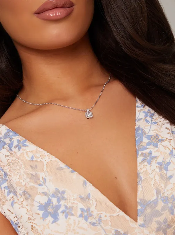 Square Diamante Detail Necklace in Silver Tone sold by Chi Chi London