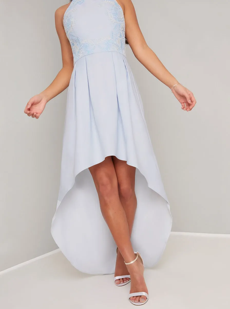 Petite Embroidered Bodice Dip Hem Midi Dress in Blue sold by Chi Chi London product image thumbnail 3