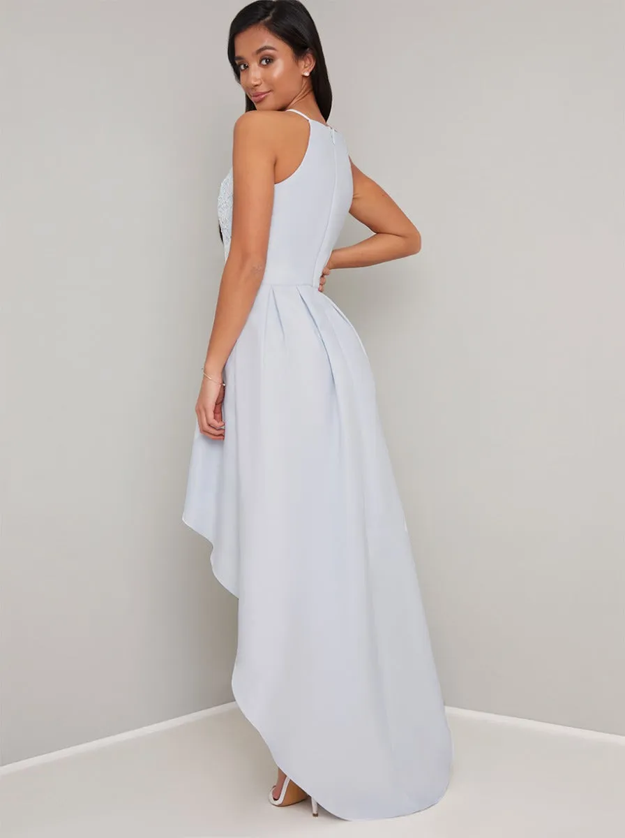 Petite Embroidered Bodice Dip Hem Midi Dress in Blue sold by Chi Chi London product image thumbnail 4