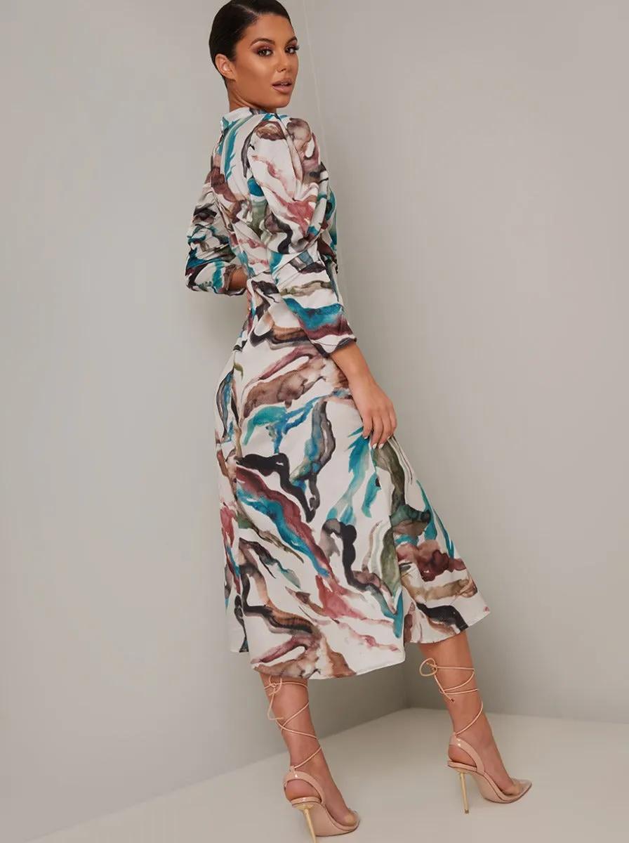 Long Puff Sleeved Print Midi Dress in Multi sold by Chi Chi London product image thumbnail 4