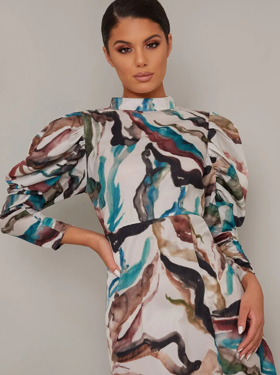 Long Puff Sleeved Print Midi Dress in Multi sold by Chi Chi London product image thumbnail 2