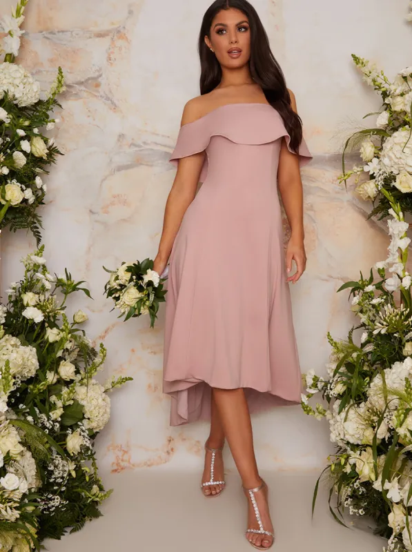 Bardot Dip Hem Midi Dress in Pink sold by Chi Chi London